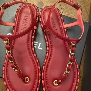 CHANEL dark red thong Sandals size 6.